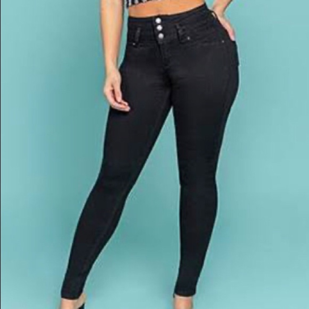 Black skinny wax jeans 3 bottons
